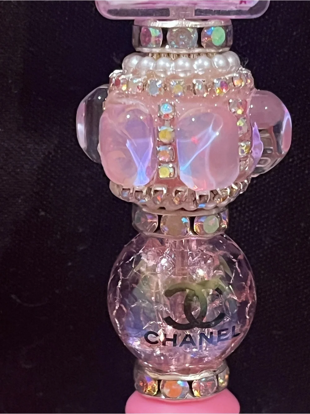 Pink designer inspired purfume bottle focal fancy beaded pen